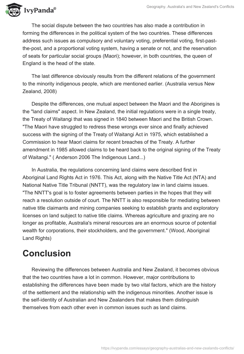 Geography. Australia's and New Zealand's Conflicts. Page 3