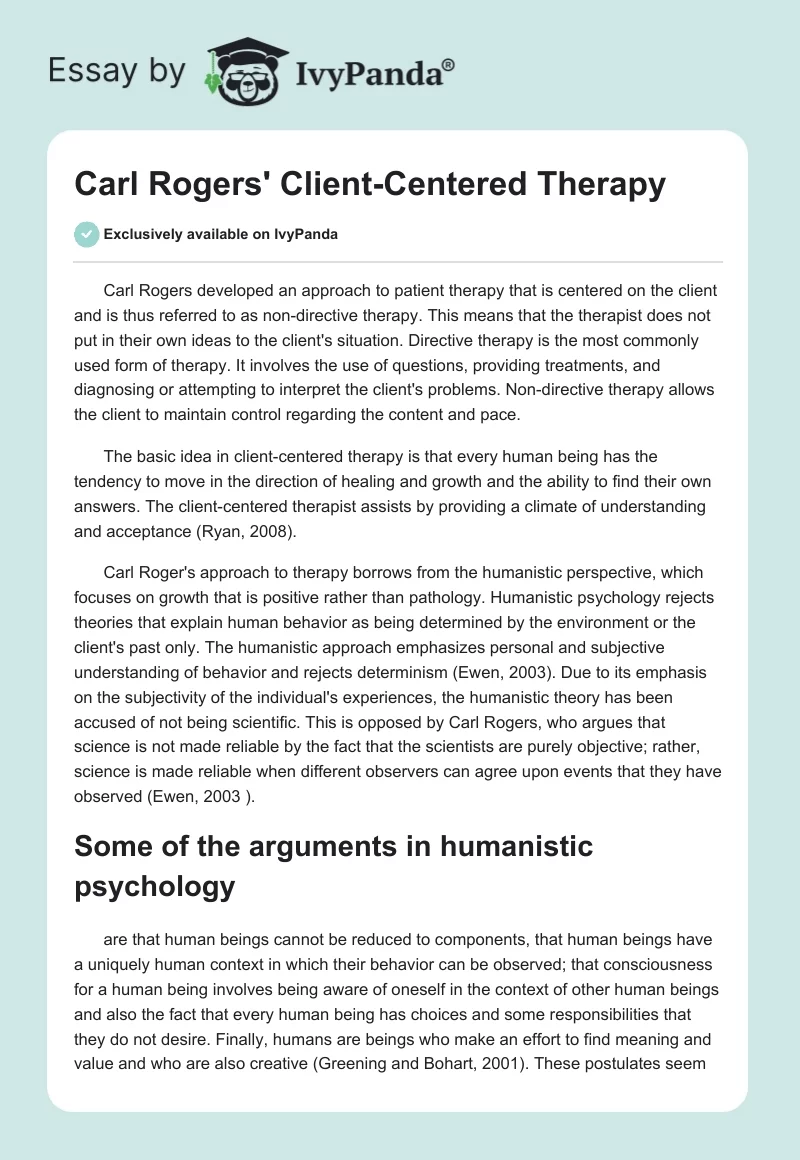 Carl Rogers' Client-Centered Therapy. Page 1