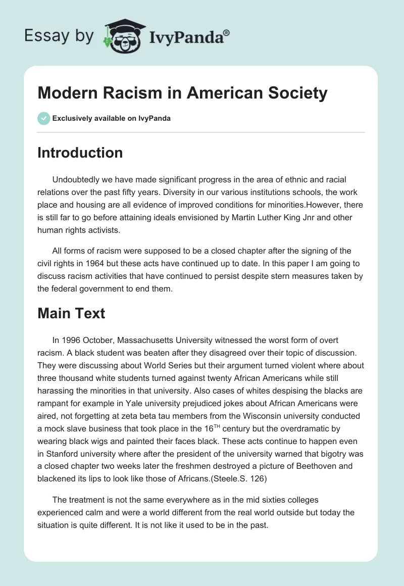 Modern Racism in American Society. Page 1