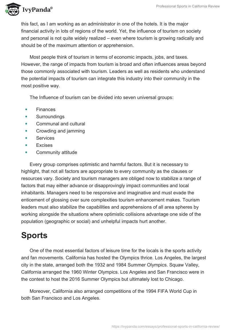 Professional Sports in California Review. Page 2