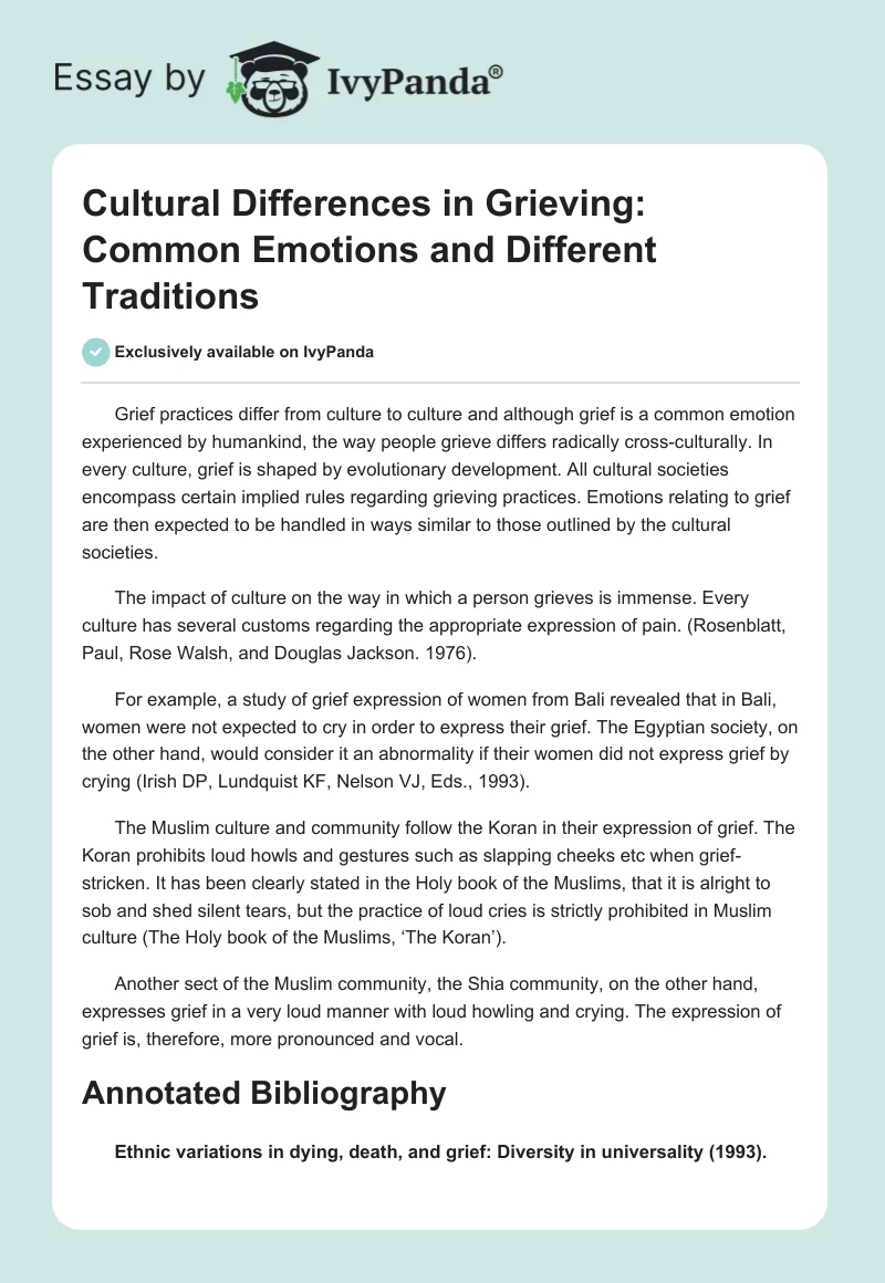 Cultural Differences in Grieving: Common Emotions and Different Traditions. Page 1