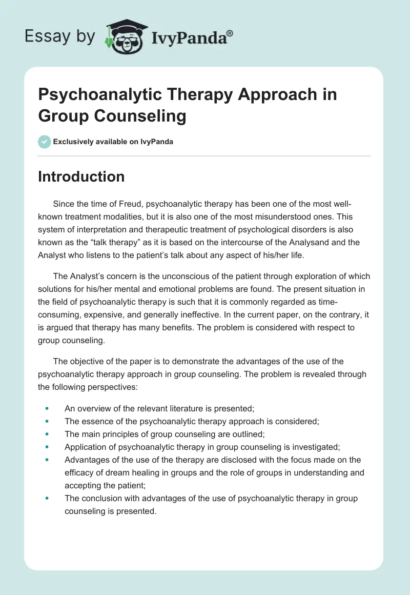 Psychoanalytic Therapy Approach in Group Counseling. Page 1