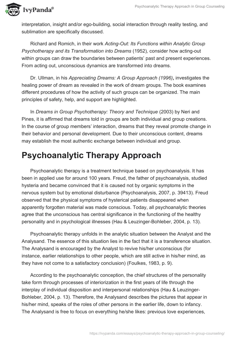 Psychoanalytic Therapy in Group Counseling - 3241 Words | Research ...