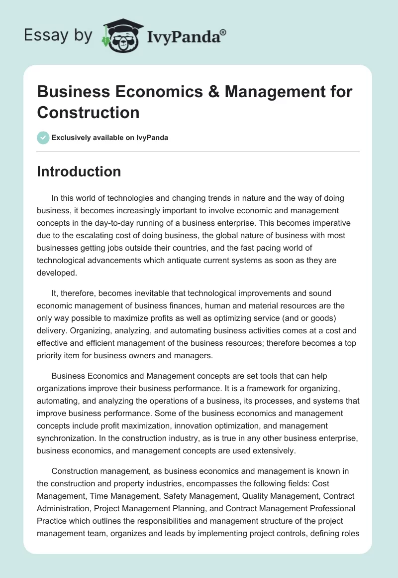 Business Economics & Management for Construction. Page 1
