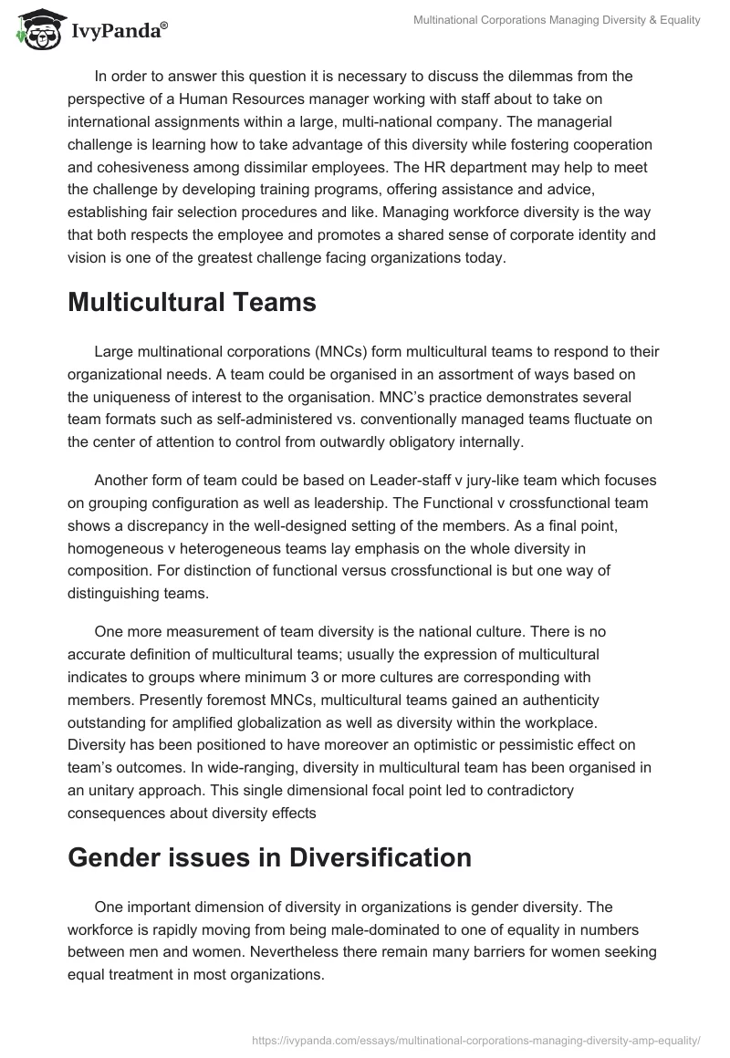 Multinational Corporations Managing Diversity & Equality. Page 2