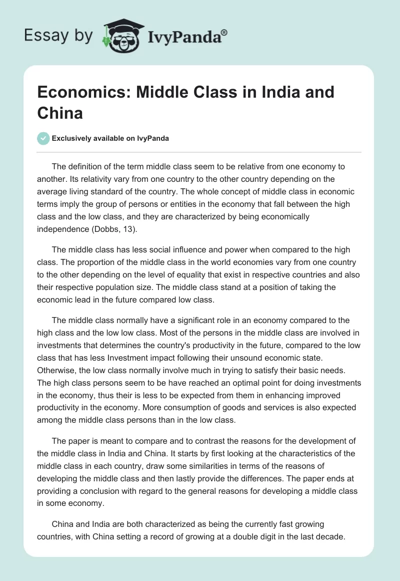 Economics: Middle Class in India and China. Page 1