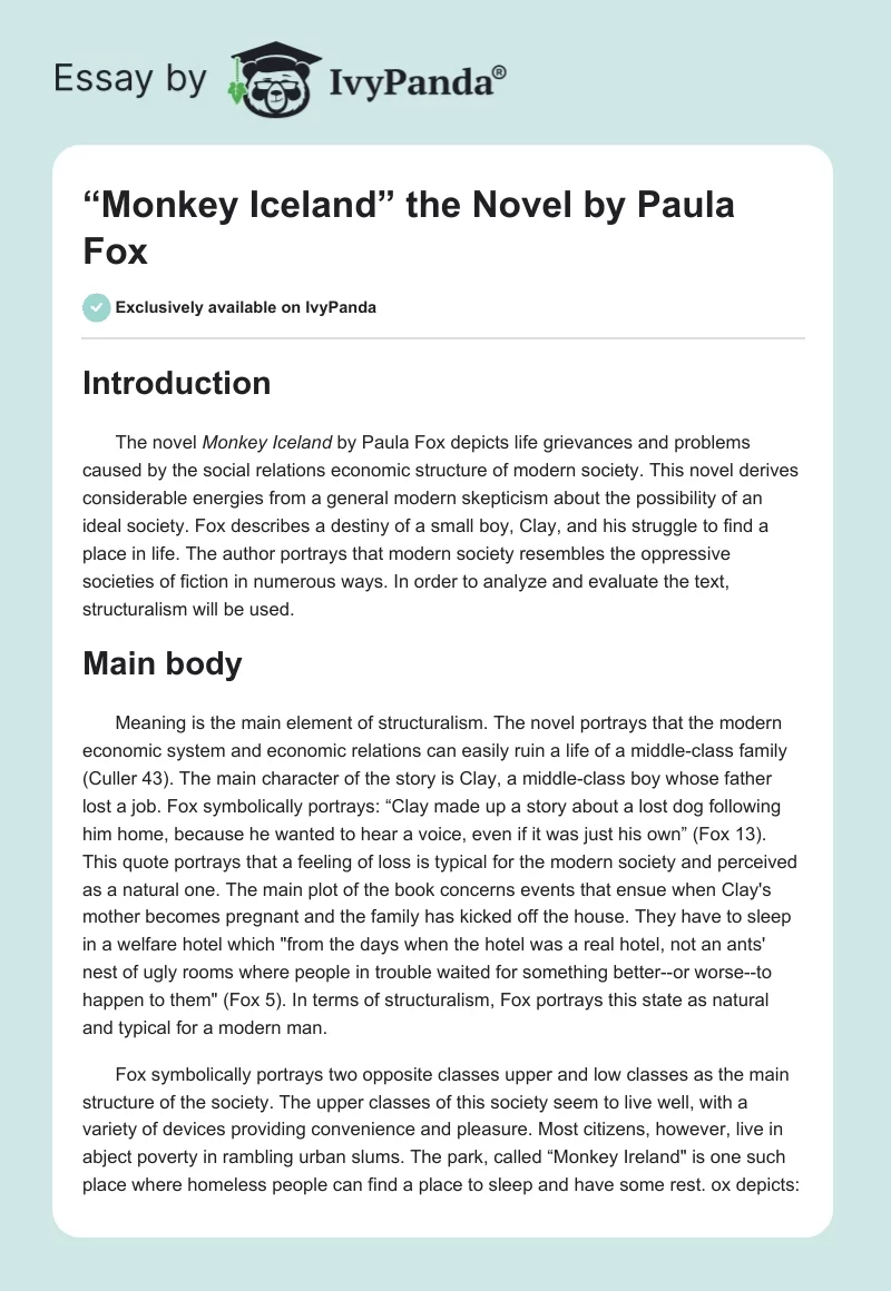“Monkey Iceland” the Novel by Paula Fox. Page 1