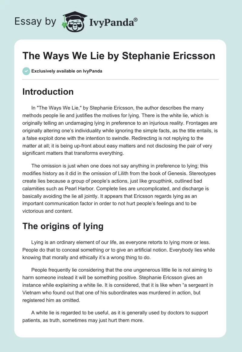 "The Ways We Lie" by Stephanie Ericsson. Page 1