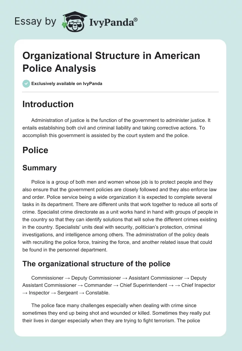 Organizational Structure in American Police Analysis. Page 1