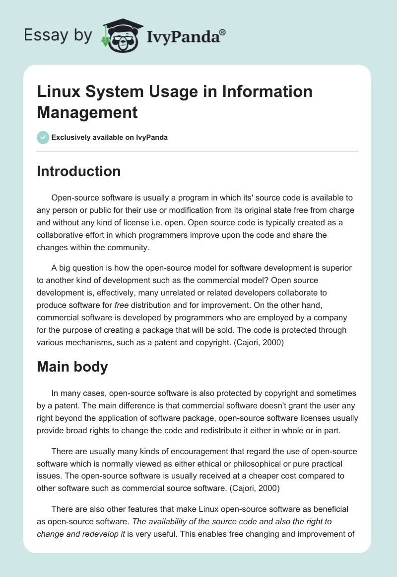 Linux System Usage in Information Management. Page 1