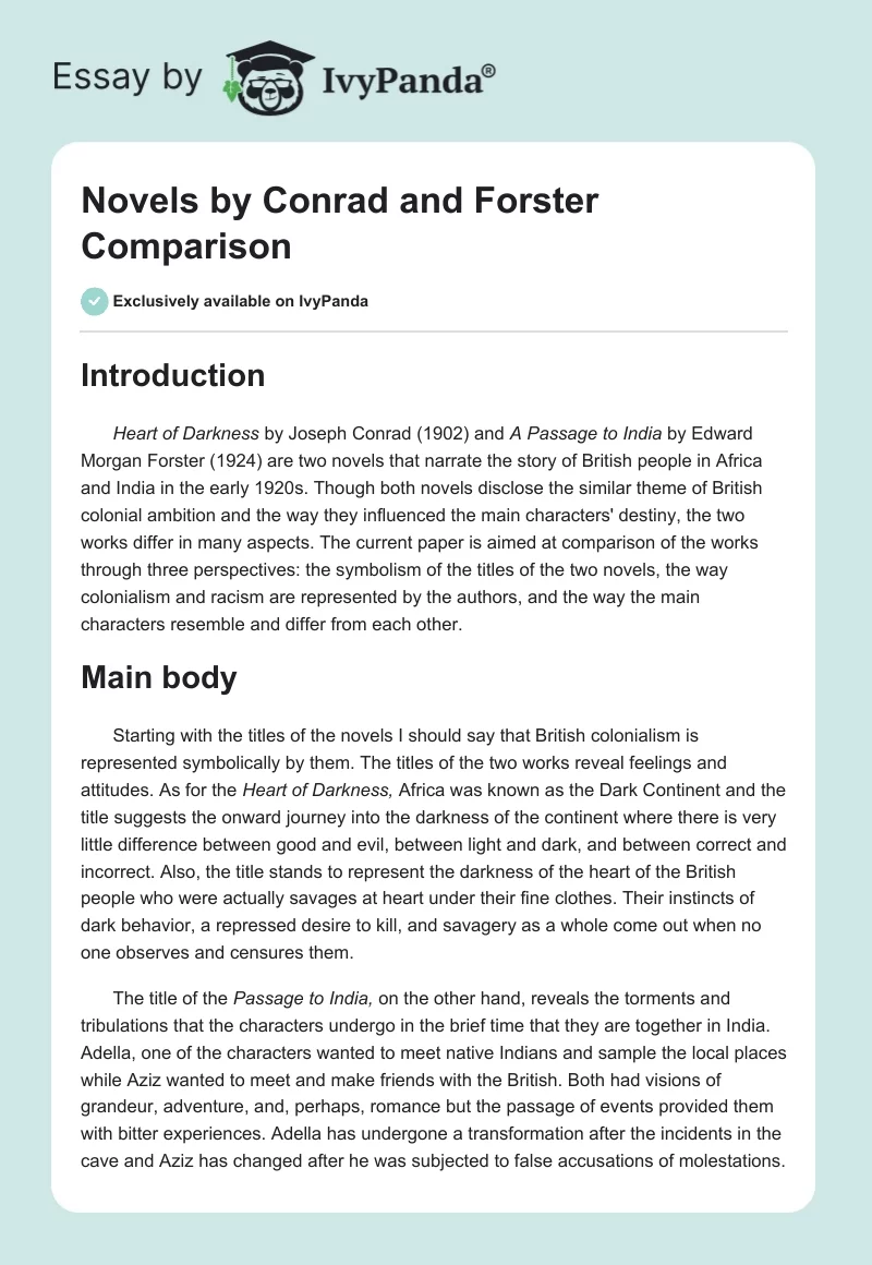 Novels by Conrad and Forster Comparison. Page 1