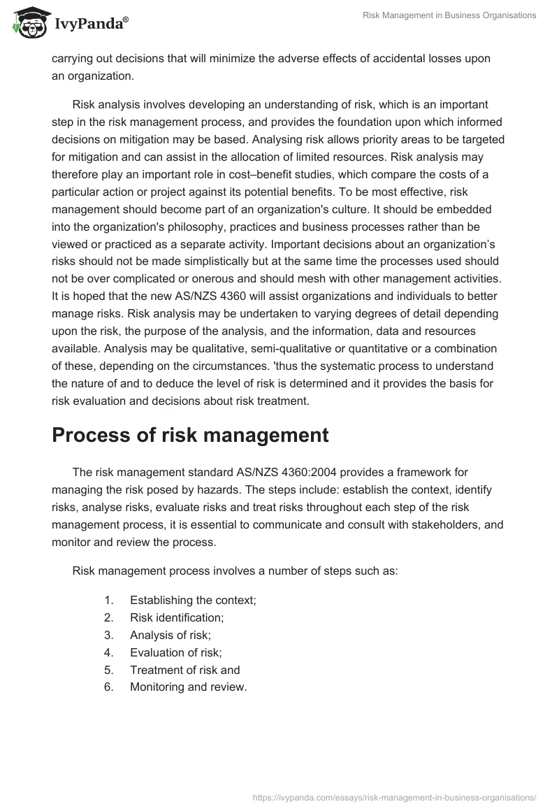Risk Management in Business Organisations. Page 3