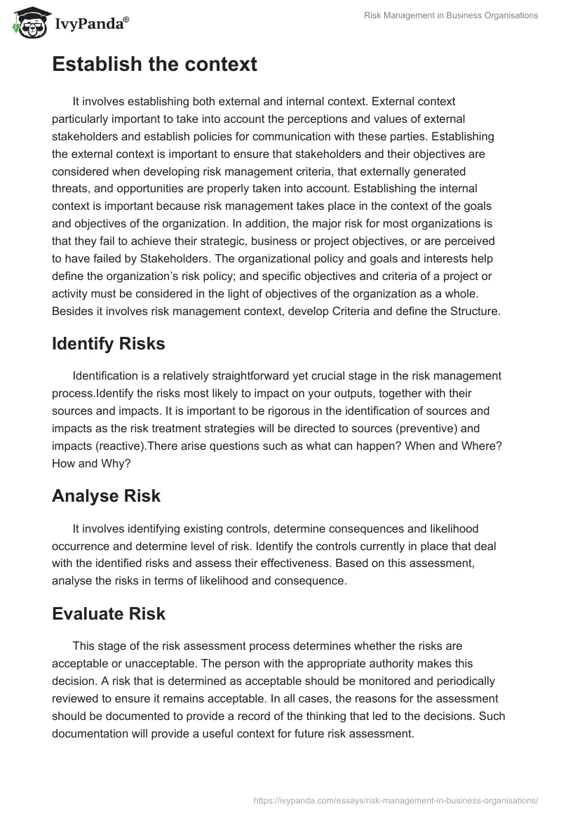 Risk Management in Business Organisations. Page 4