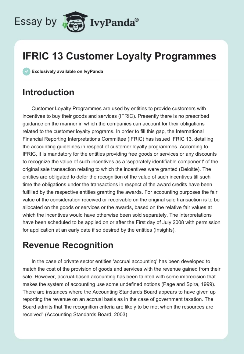 IFRIC 13 Customer Loyalty Programmes. Page 1