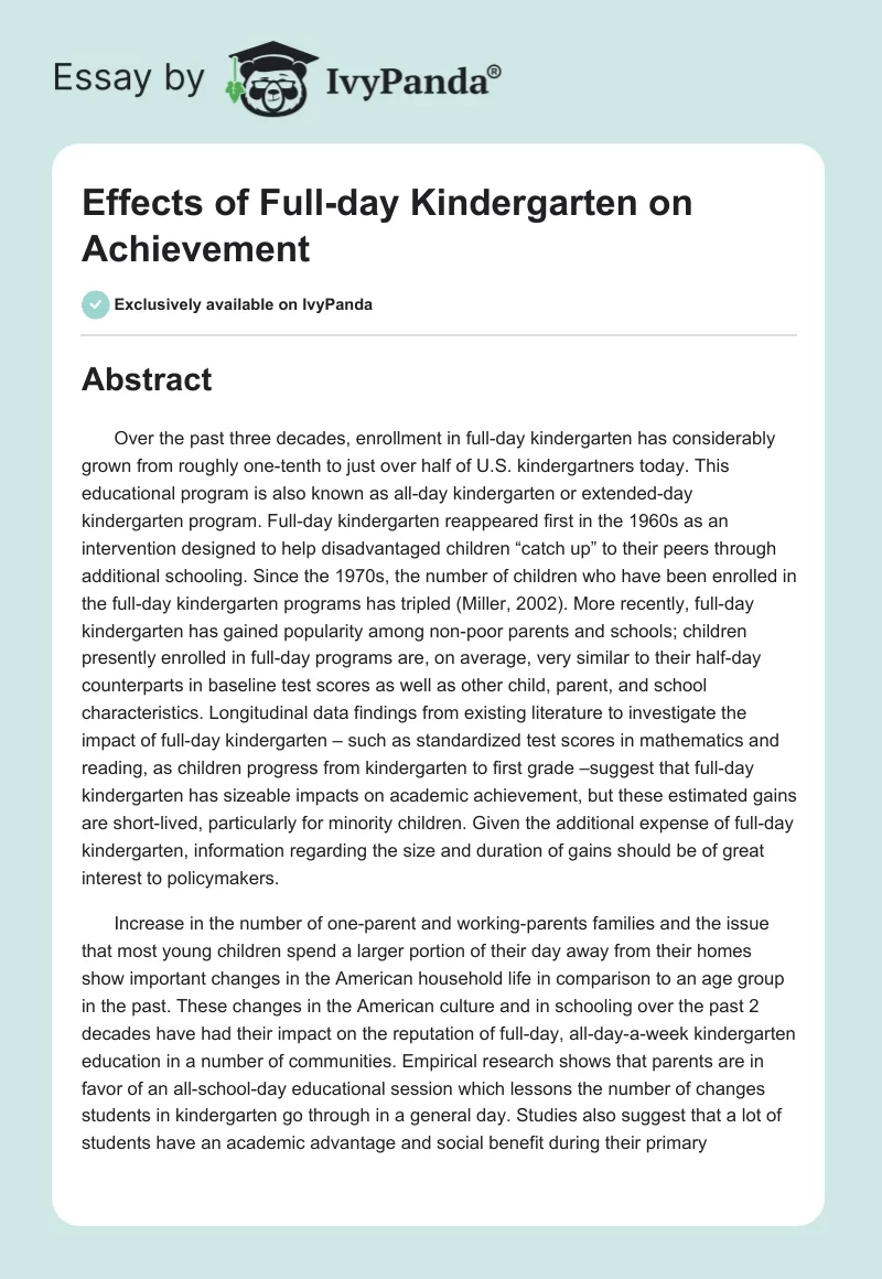 Effects of Full-day Kindergarten on Achievement. Page 1