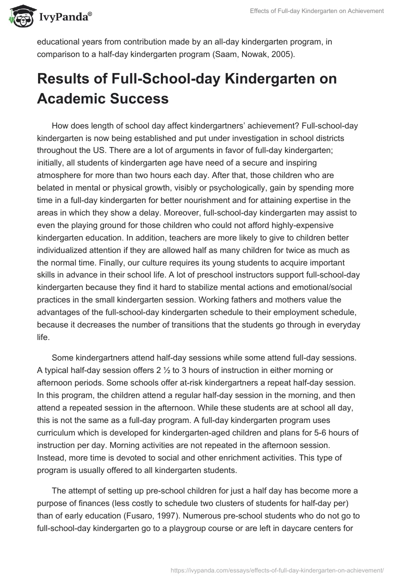 Effects of Full-day Kindergarten on Achievement. Page 2