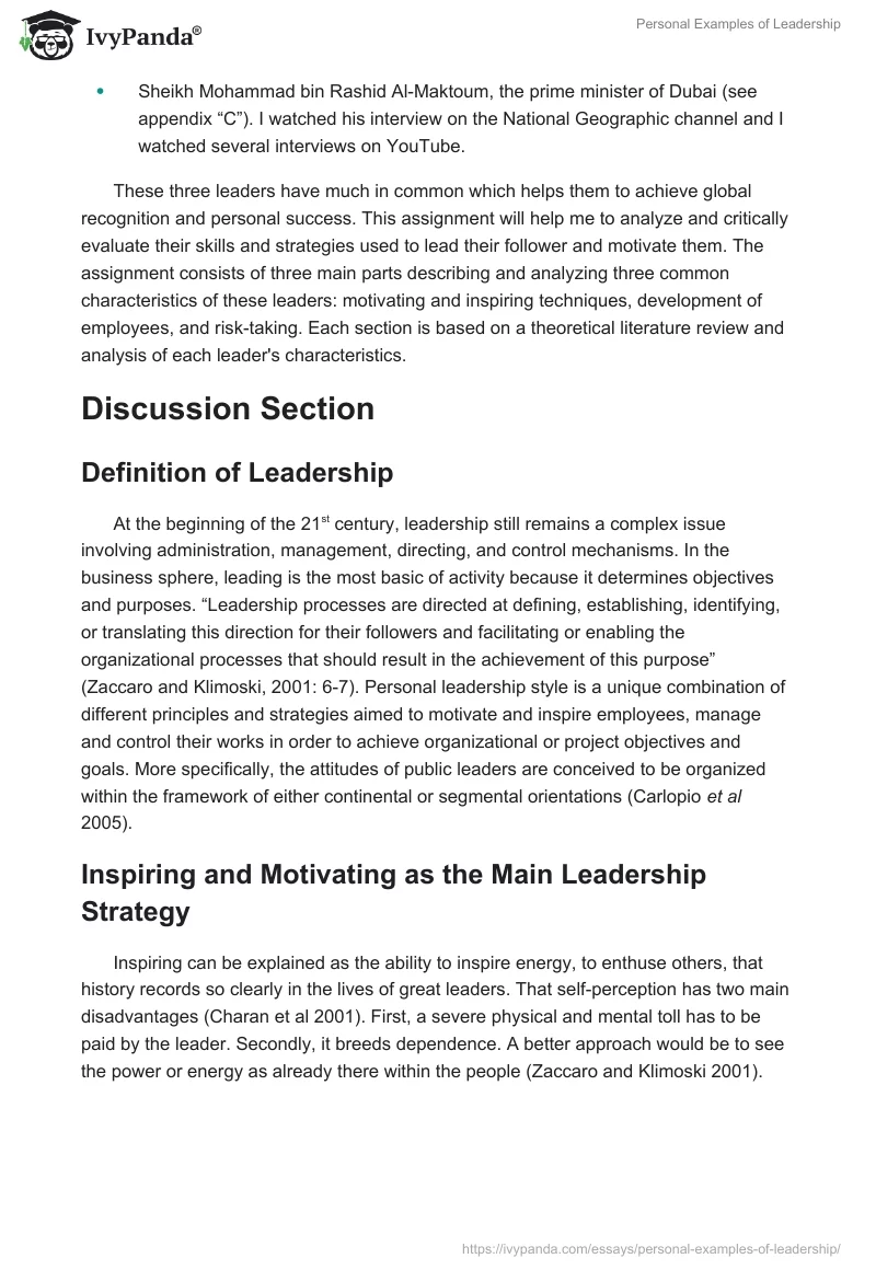 Personal Examples of Leadership. Page 2