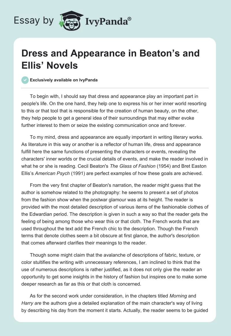Dress and Appearance in Beaton’s and Ellis’ Novels. Page 1