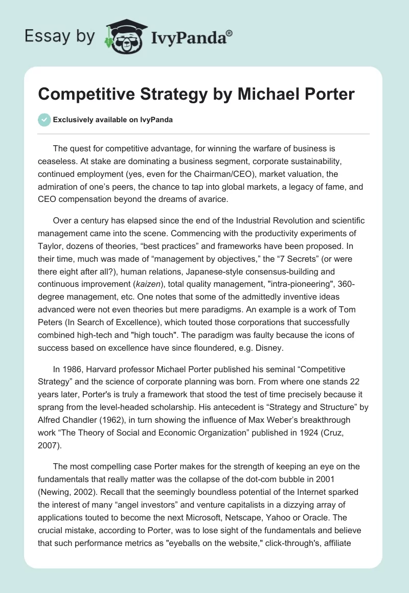 "Competitive Strategy" by Michael Porter. Page 1