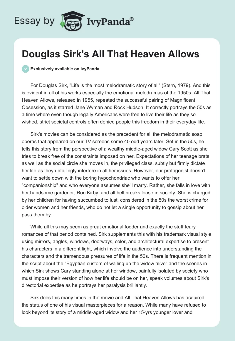 Douglas Sirk's "All That Heaven Allows". Page 1