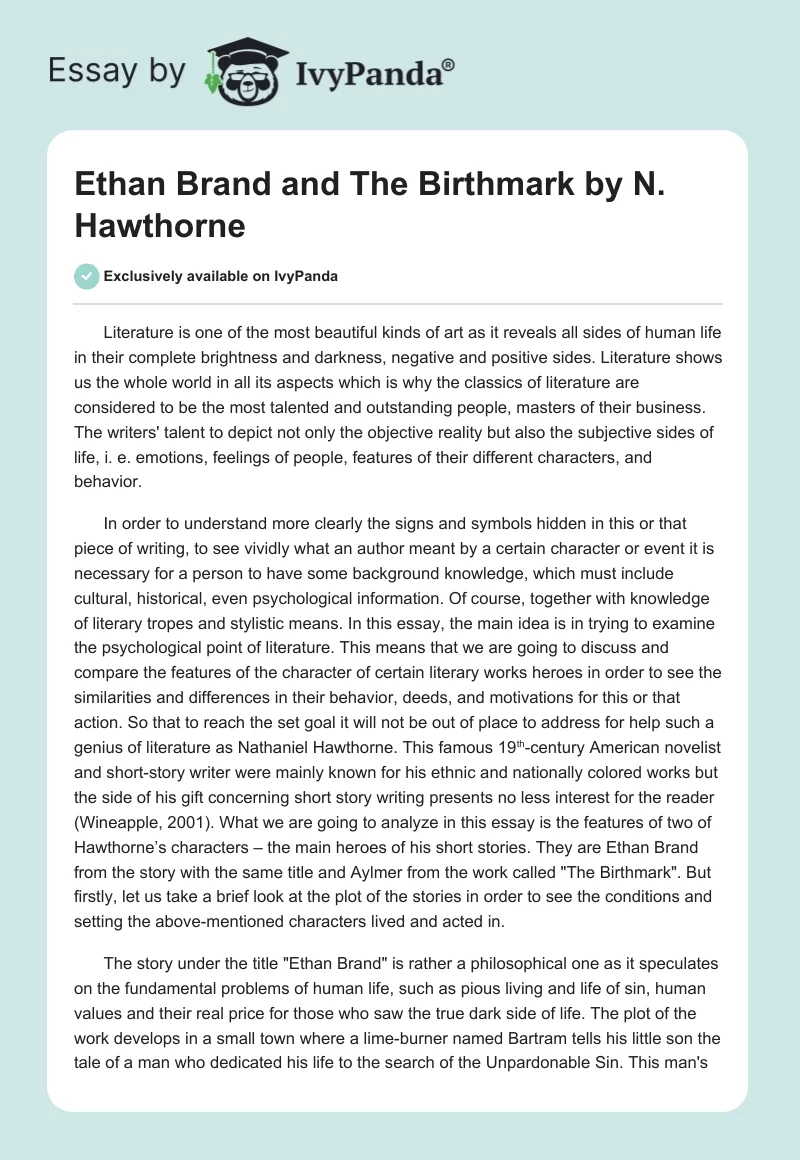 "Ethan Brand" and "The Birthmark" by N. Hawthorne. Page 1