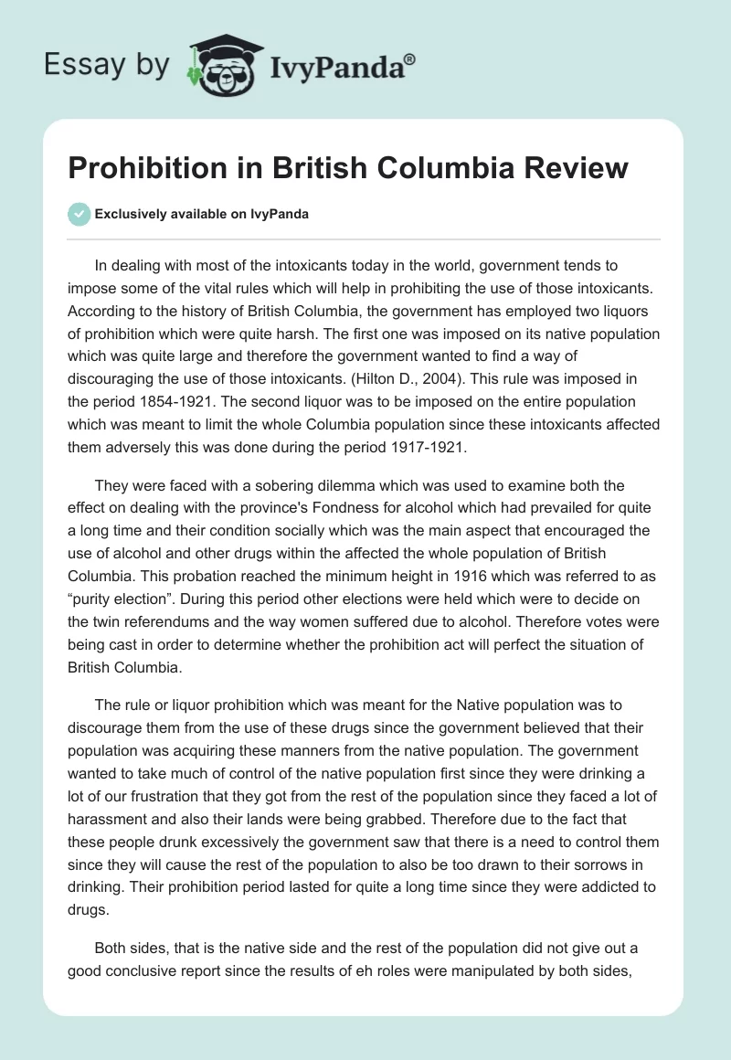 Prohibition in British Columbia Review. Page 1