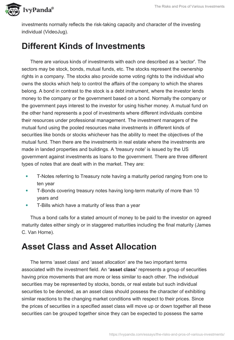The Risks and Pros of Various Investments. Page 2