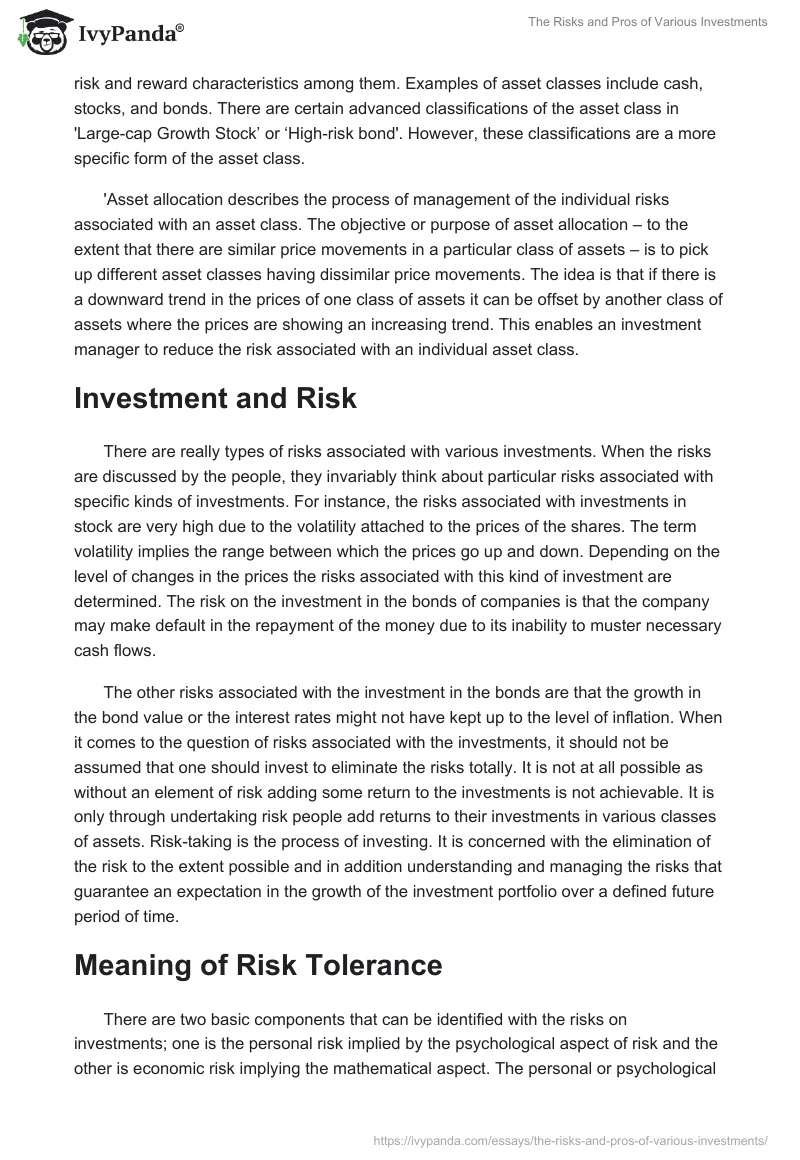The Risks and Pros of Various Investments. Page 3