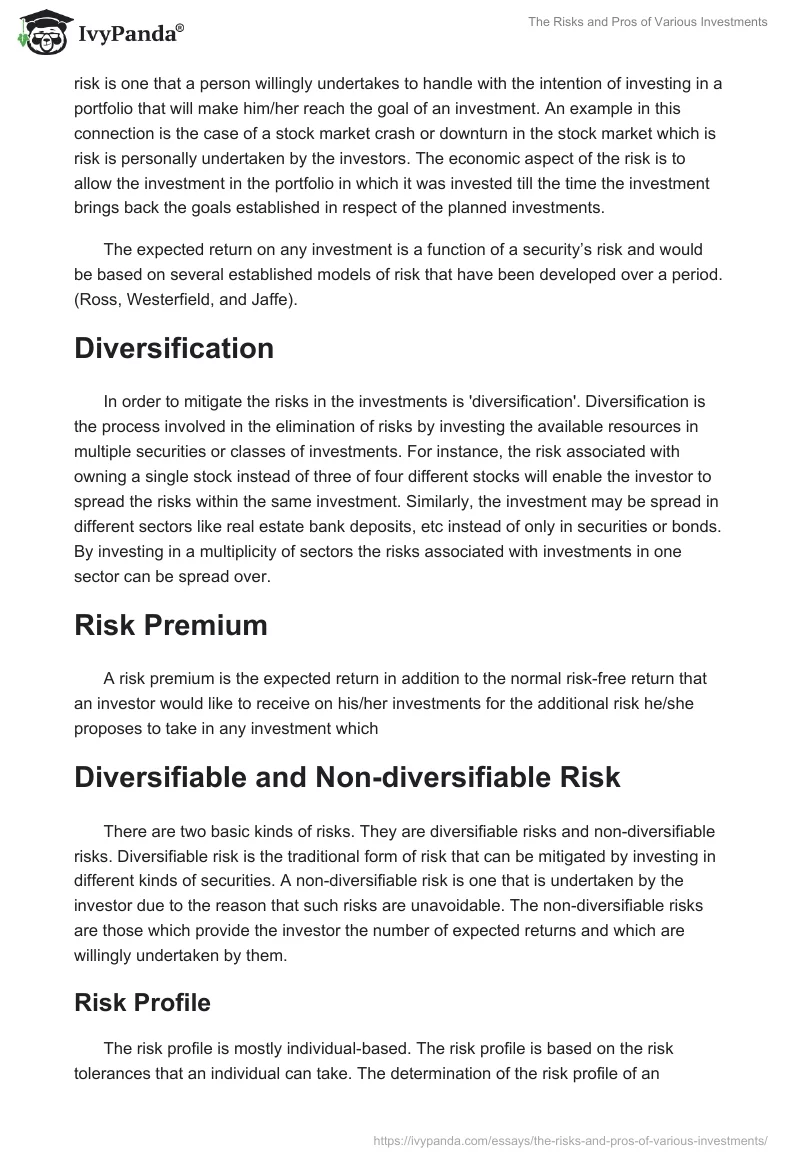 The Risks and Pros of Various Investments. Page 4