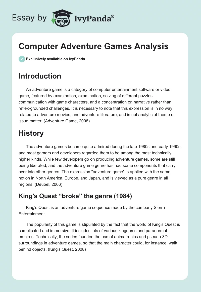 Computer Adventure Games Analysis. Page 1