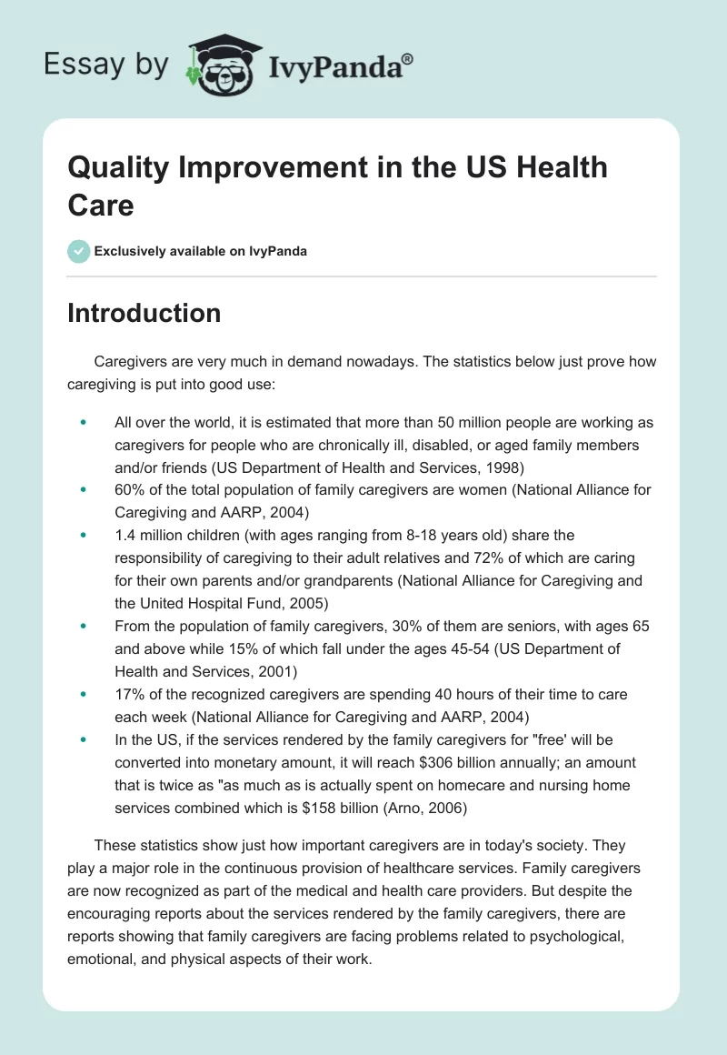 Quality Improvement in the US Health Care. Page 1