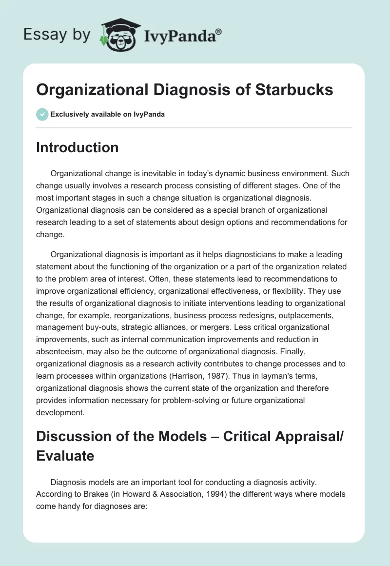 Organizational Diagnosis of Starbucks. Page 1