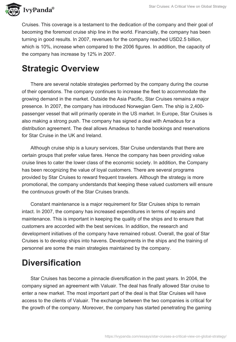 Star Cruises: A Critical View on Global Strategy. Page 2