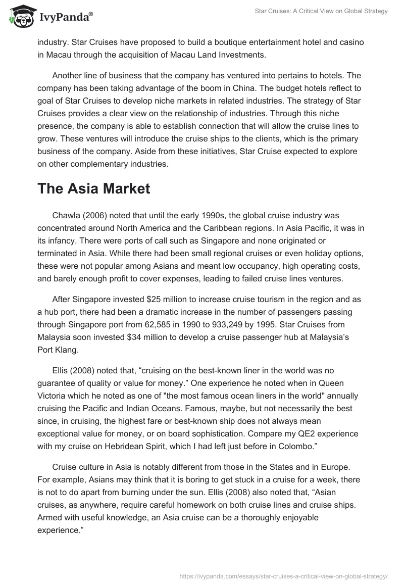 Star Cruises: A Critical View on Global Strategy. Page 3