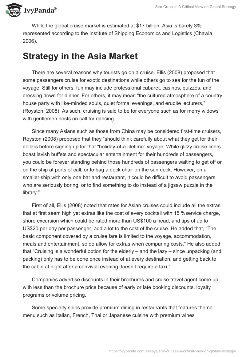 Star Cruises: A Critical View on Global Strategy. Page 4