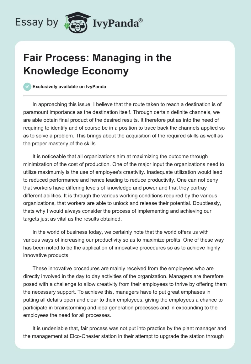Fair Process: Managing in the Knowledge Economy. Page 1