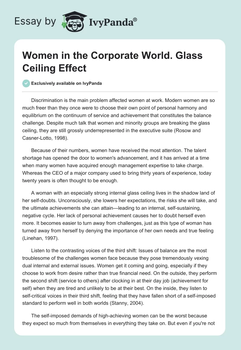 Women in the Corporate World. Glass Ceiling Effect. Page 1