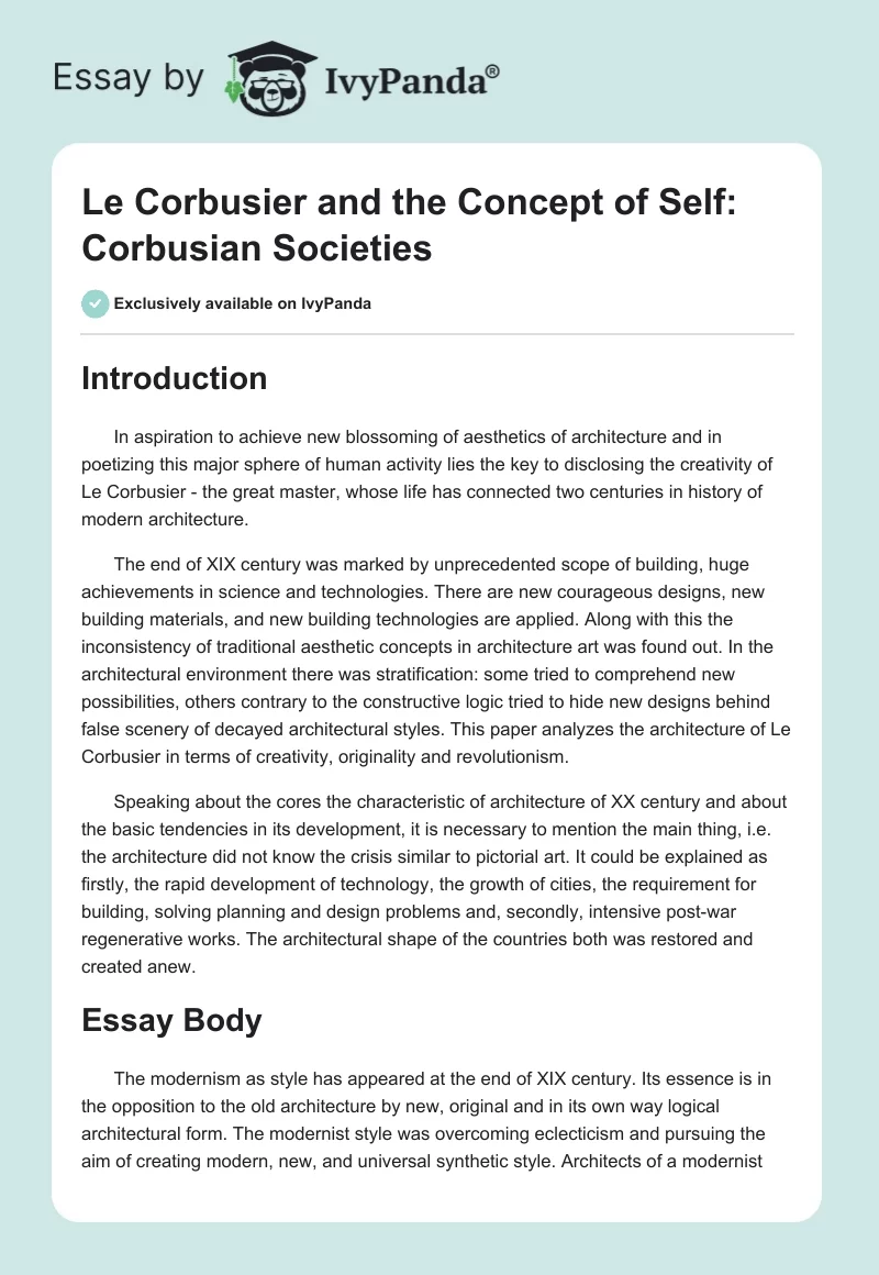 Le Corbusier and the Concept of Self: Corbusian Societies. Page 1