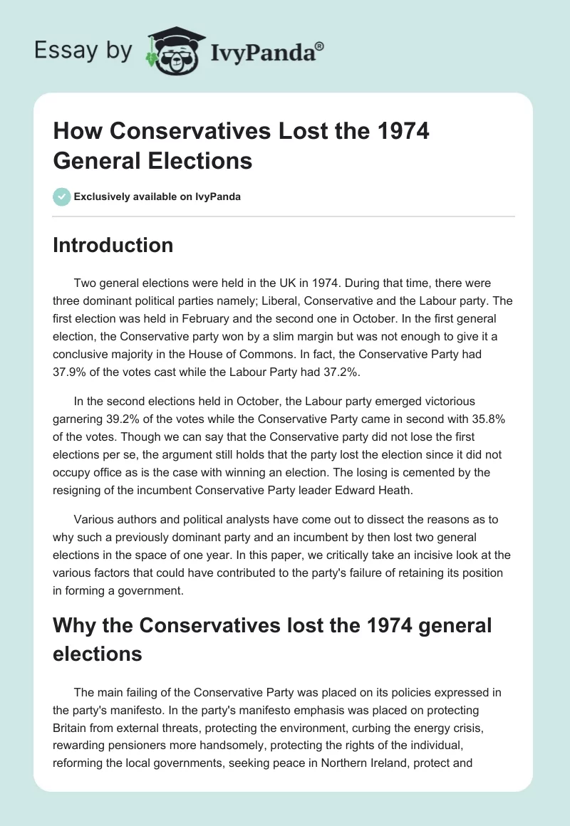How Conservatives Lost the 1974 General Elections. Page 1