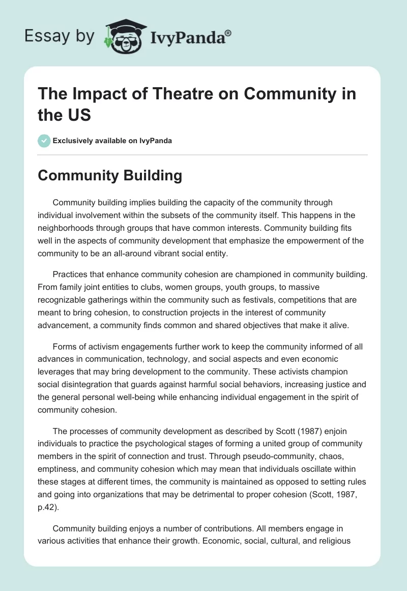 The Impact of Theatre on Community in the US. Page 1