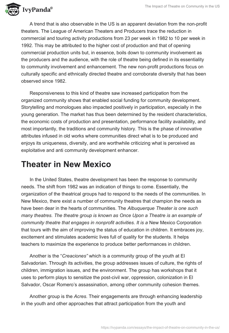 The Impact of Theatre on Community in the US. Page 4