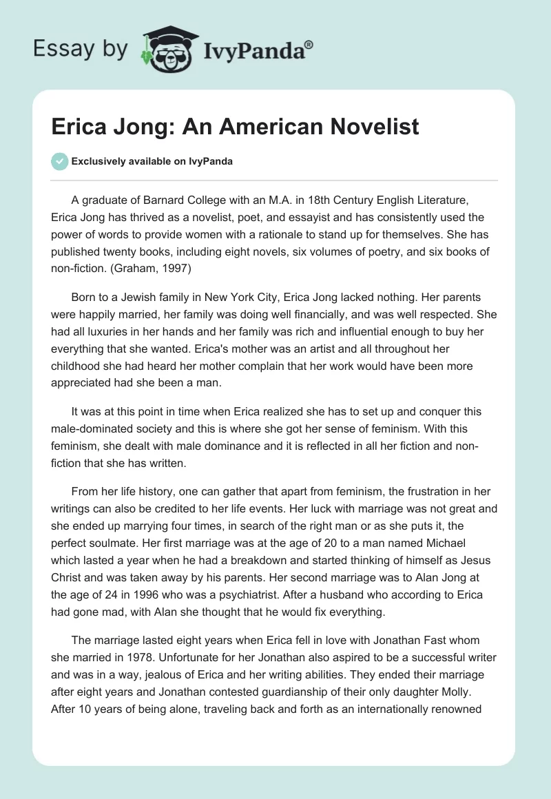 Erica Jong: An American Novelist. Page 1