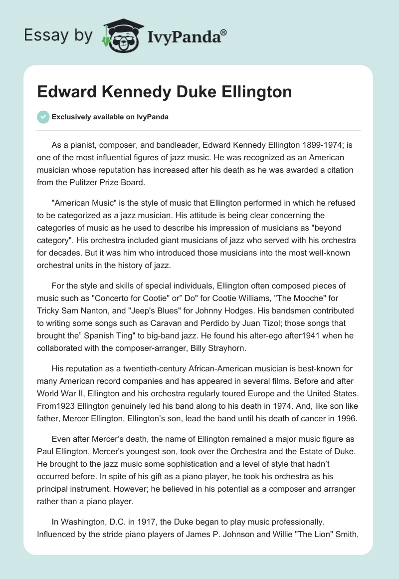 Edward Kennedy "Duke" Ellington. Page 1