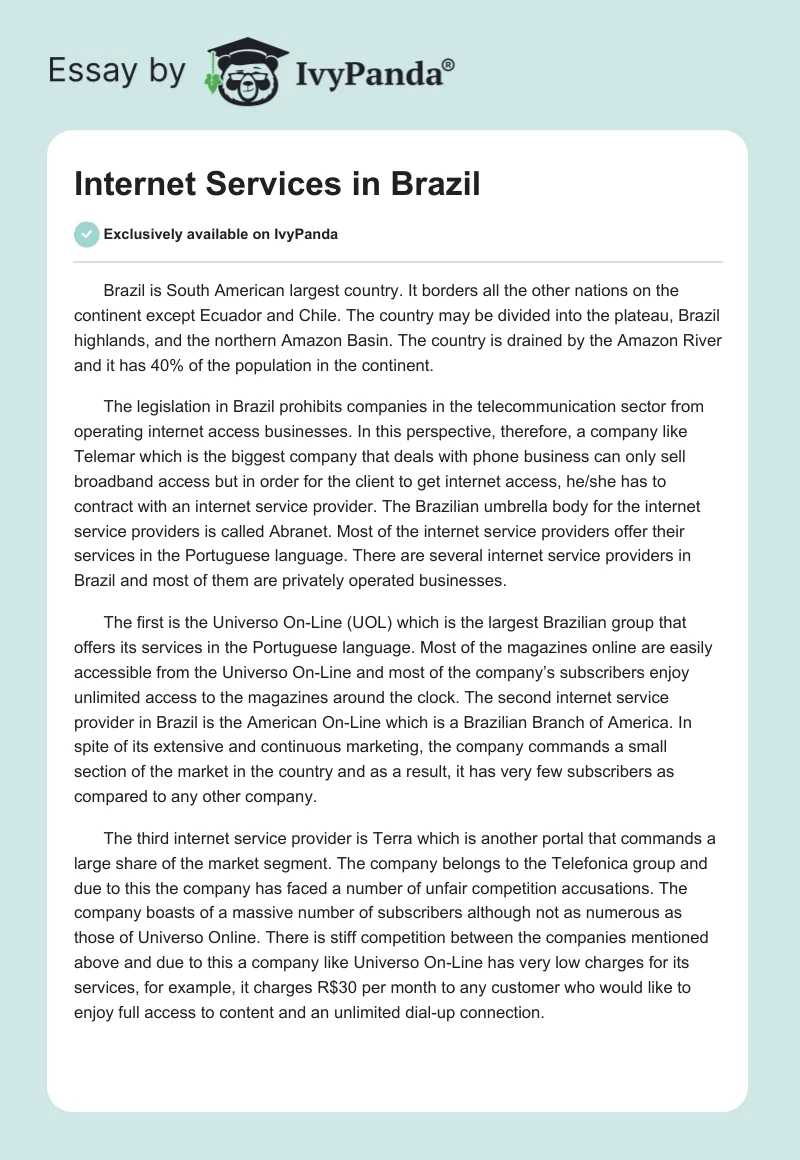 Internet Services in Brazil. Page 1