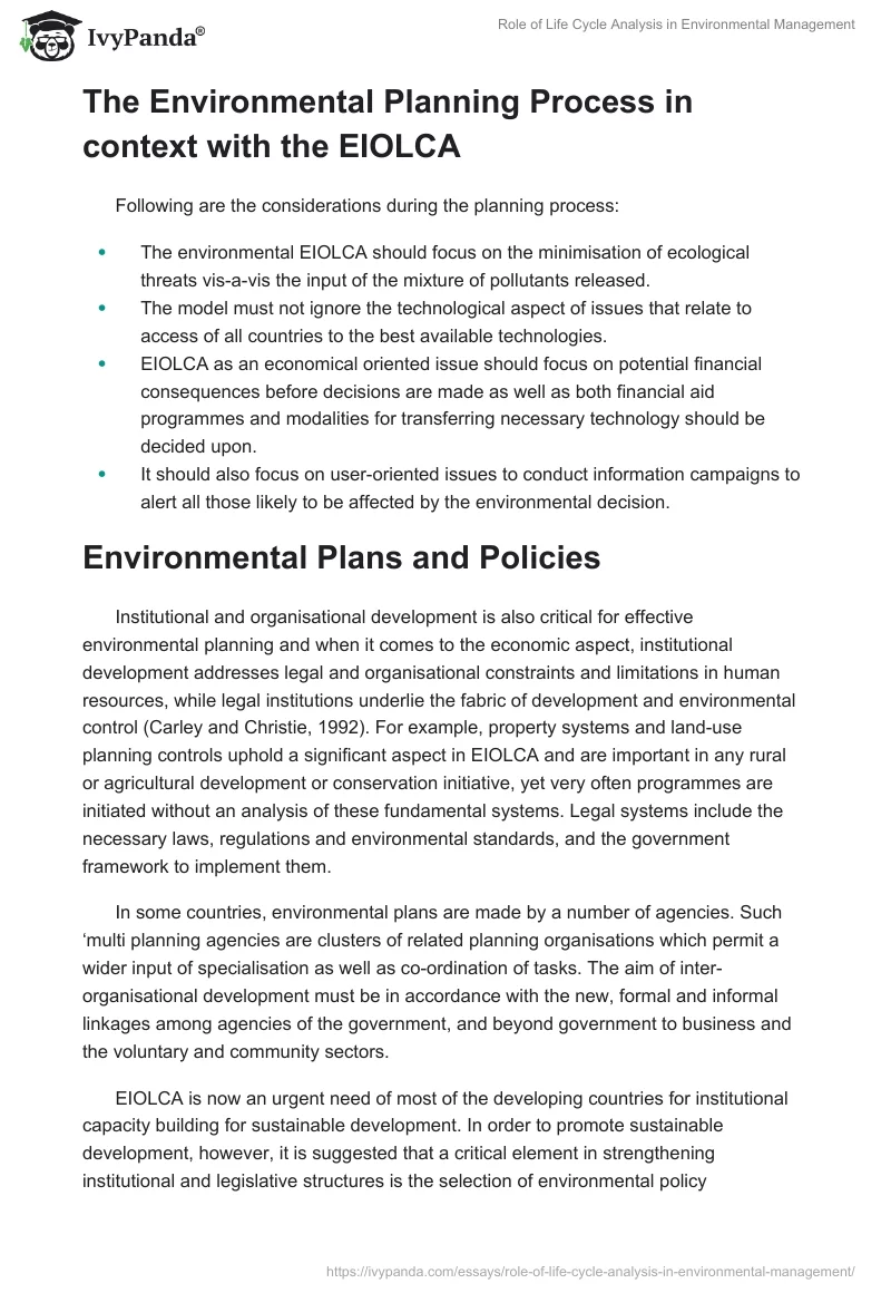 Role of Life Cycle Analysis in Environmental Management. Page 3