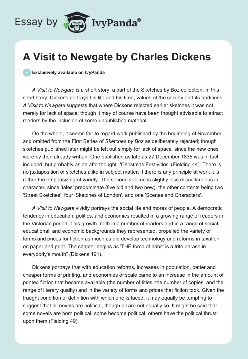 "A Visit to Newgate" by Charles Dickens. Page 1