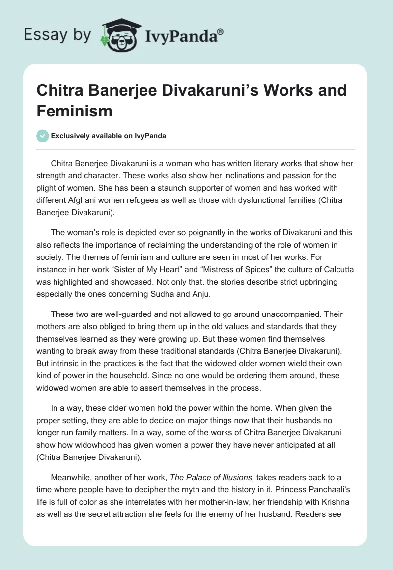 Chitra Banerjee Divakaruni’s Works and Feminism. Page 1