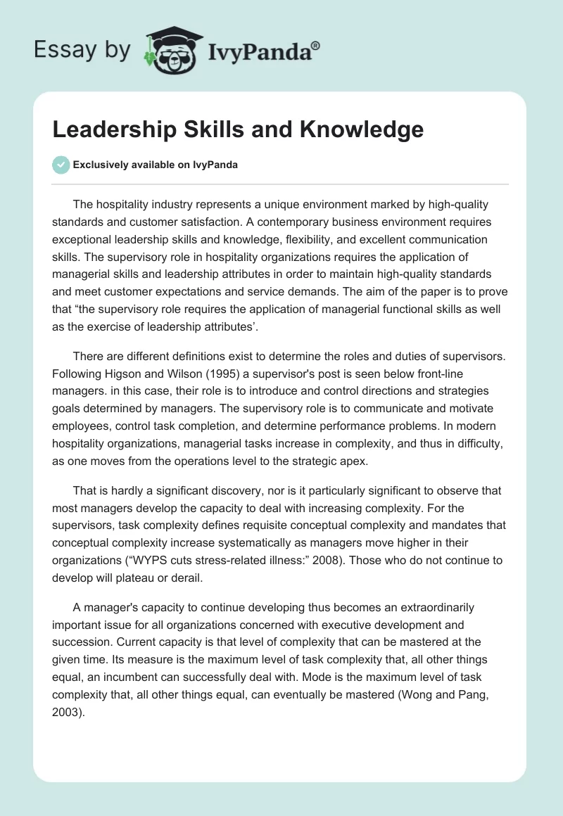 Leadership Skills and Knowledge. Page 1