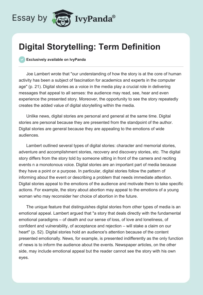 Digital Storytelling: Term Definition. Page 1