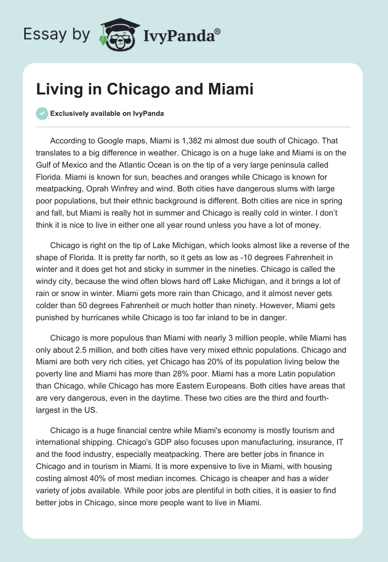 Living in Chicago and Miami. Page 1